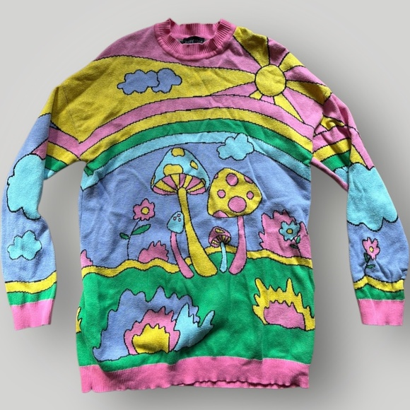 Current Mood Dolls Kill Oversized Psychedelic Fantasy Sweater Size M Cotton - Picture 2 of 8